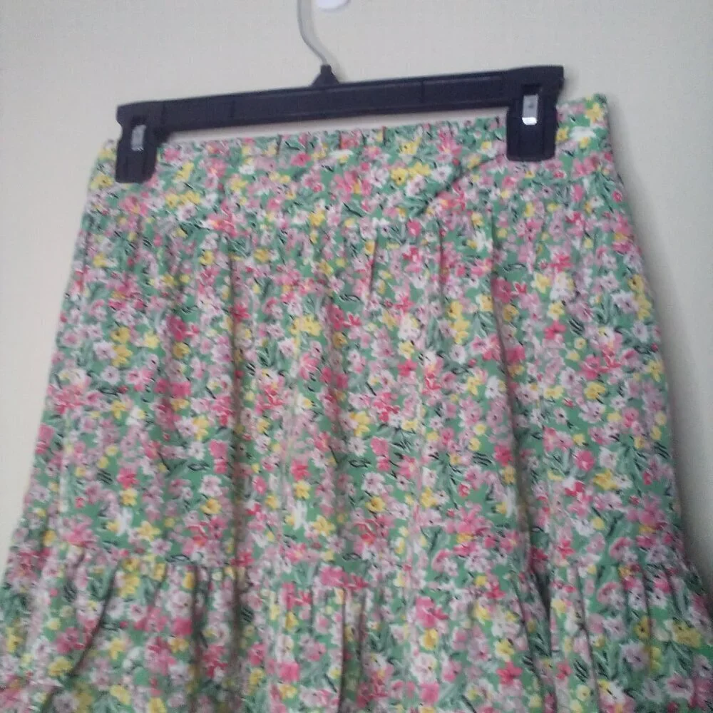 Umgee Skirt S Women Short Ruffle Pull On Elastic Back Waist Colorful Floral